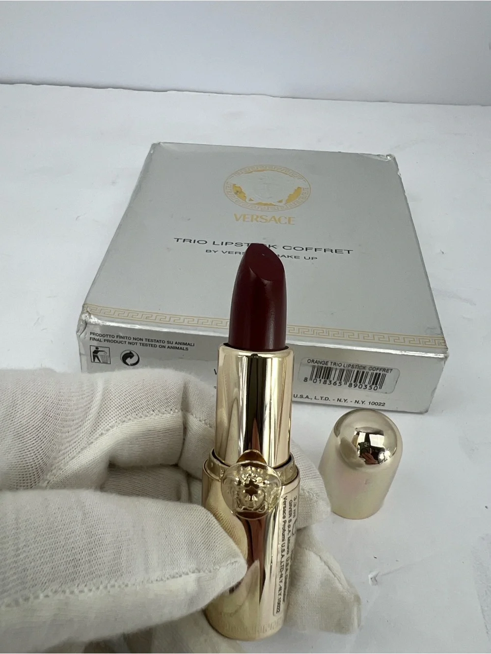VERSACE TRÍO VINTAGE LIPSTICKS COFFRET SET WITH MEDUSA LOGO, IN GOLD COLOR